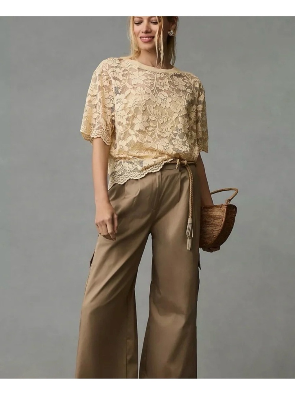 Anthropologie Layered Lace Short-Sleeve Top